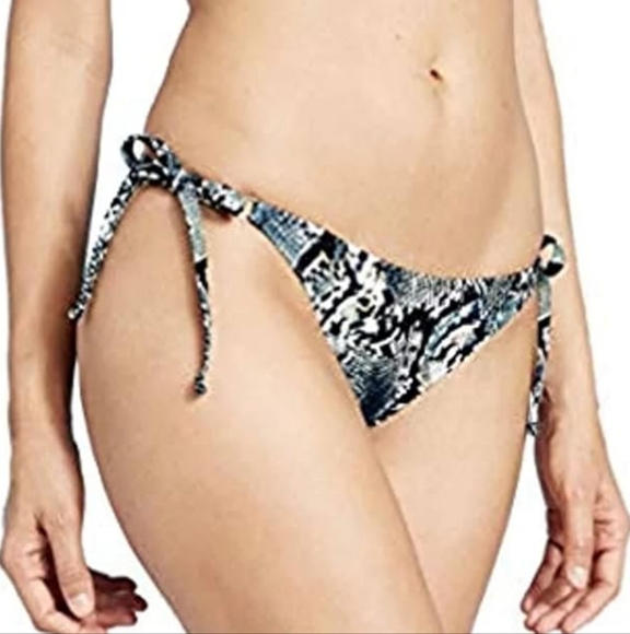 Shade & Shore Low Coverage Ruched Cheeky String Ties NWT Black/Wht/ Blue Snake - Picture 1 of 16